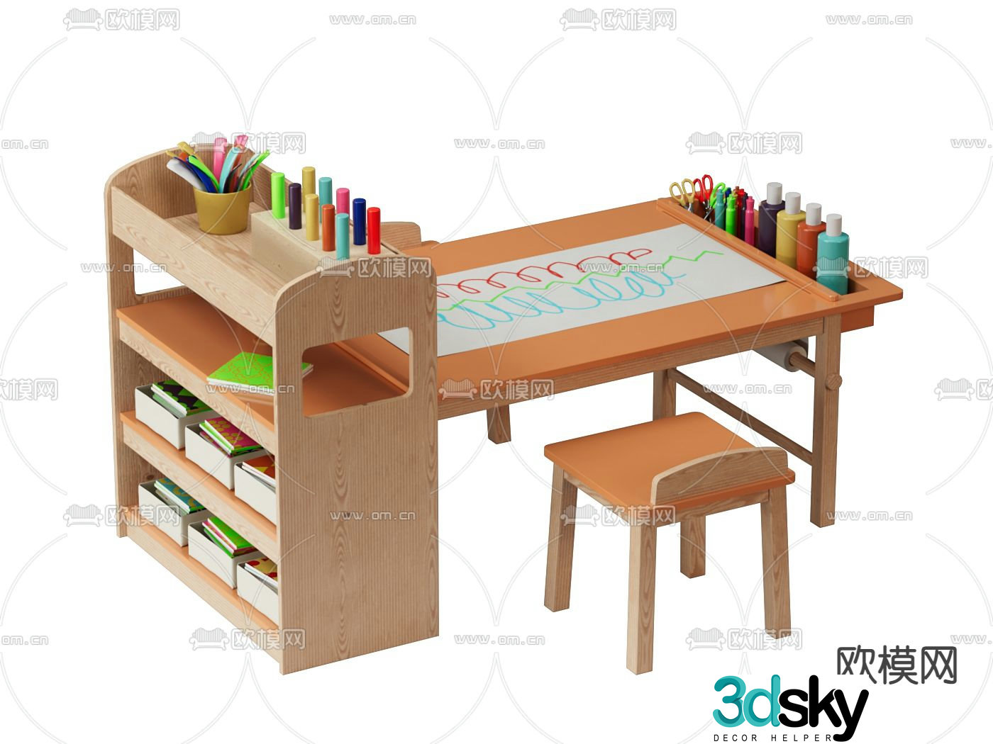 Children’s desk painting table study table 3d model