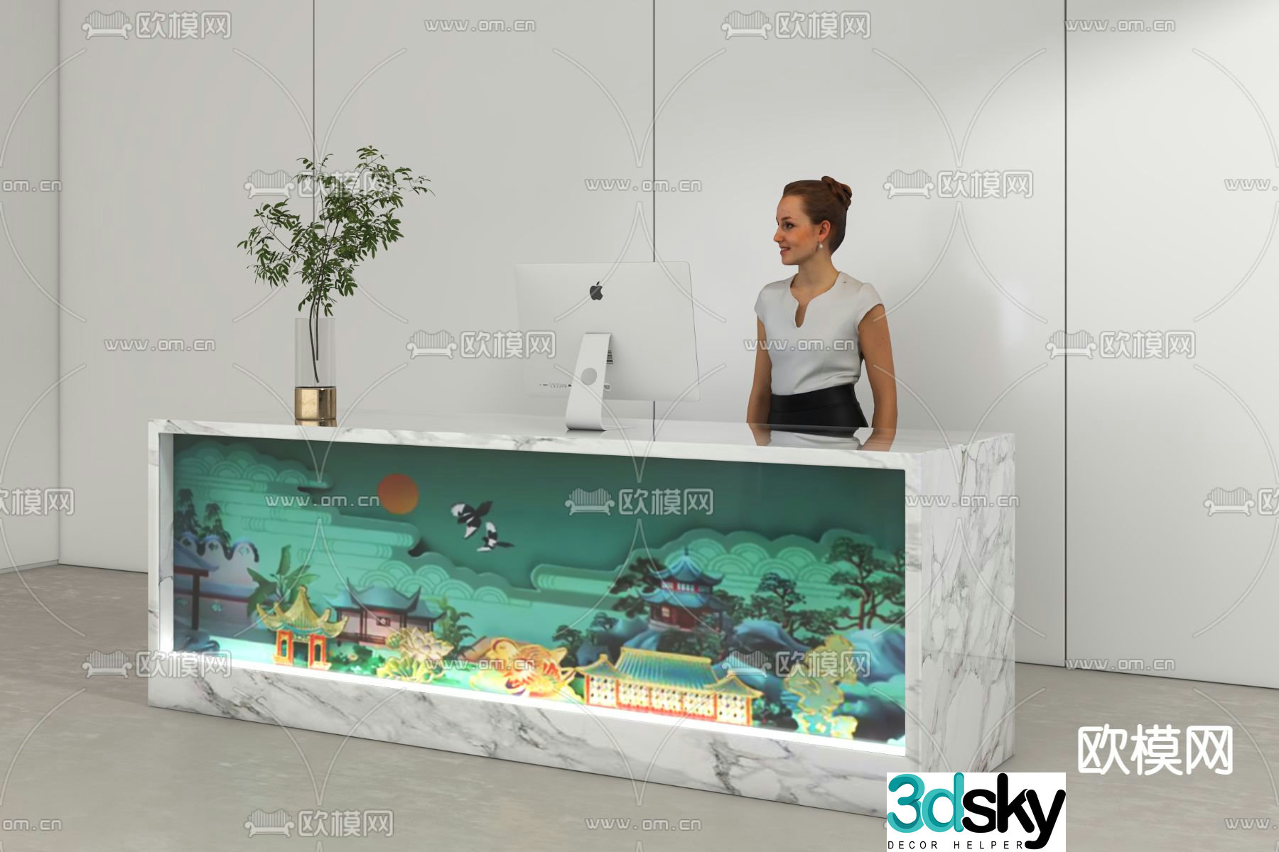 Modern reception desk artistic reception 3d model