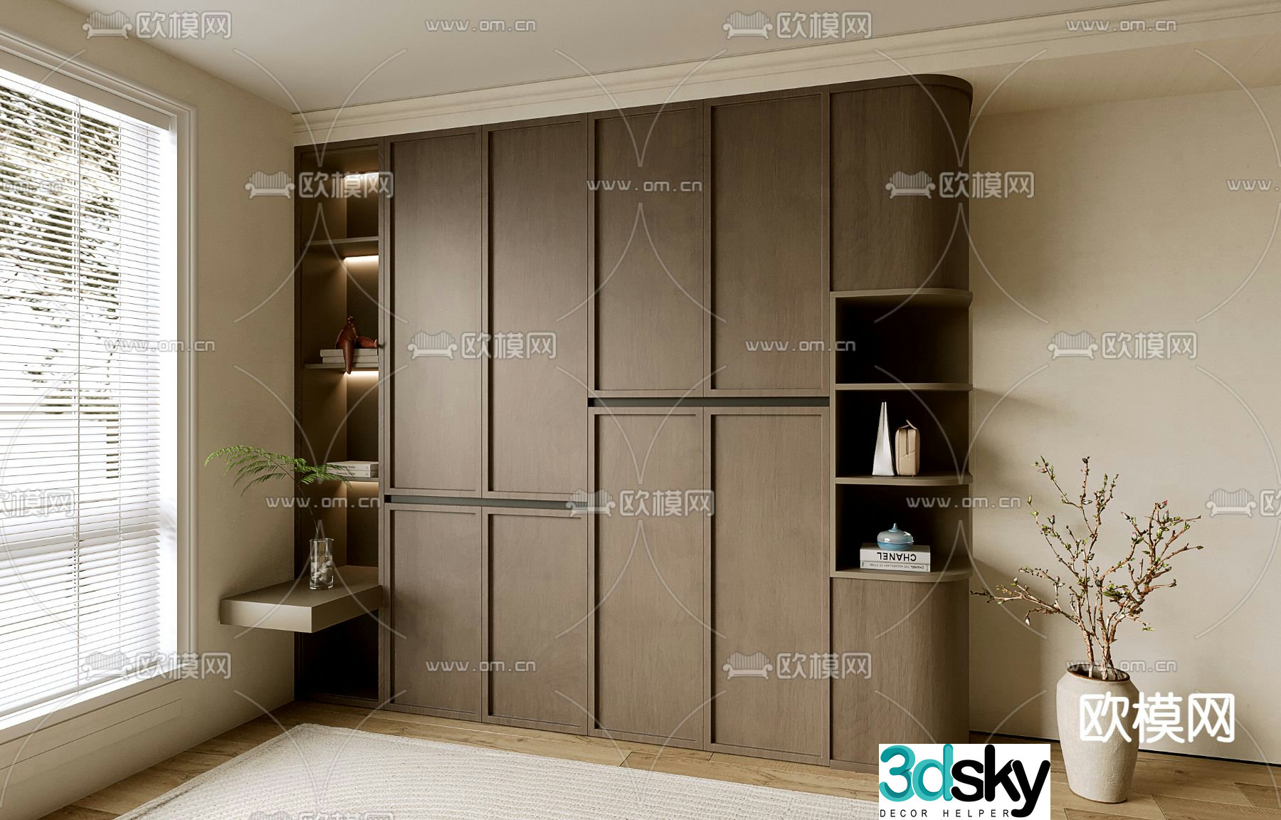 Wabi-sabi wardrobe bedside table integrated cabinet 3d model