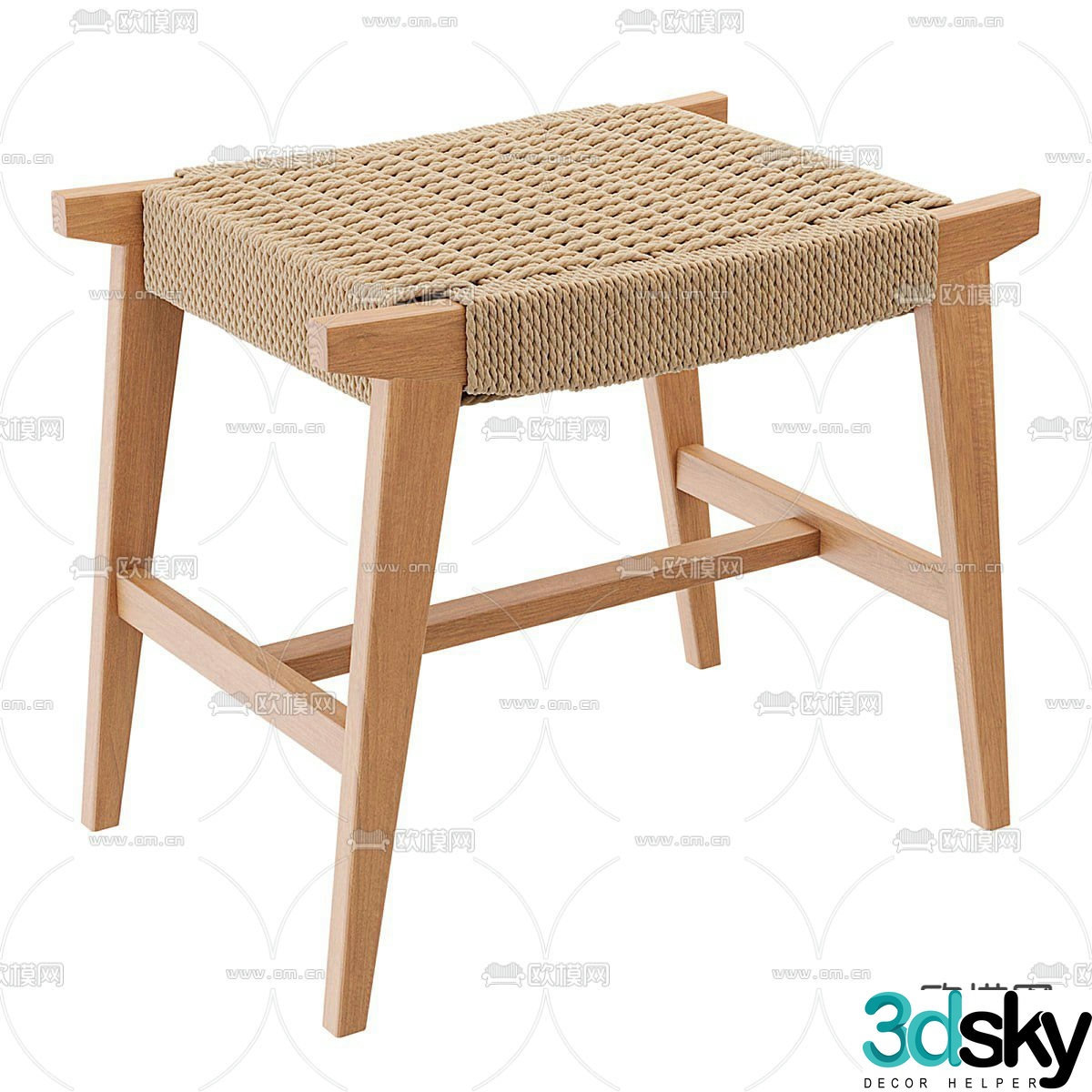 rattan stool low stool 3d model
