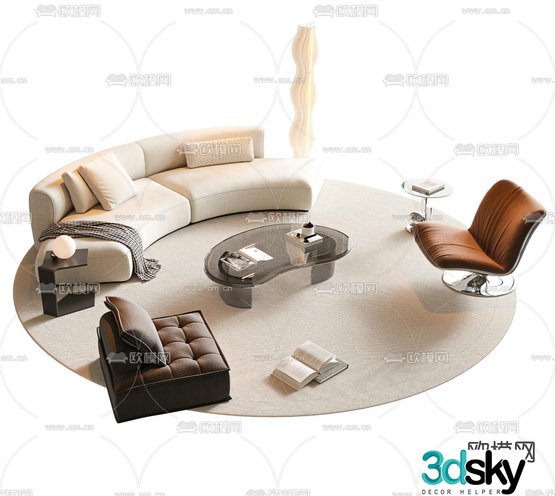 Cream style modular sofa curved sofa 3d model