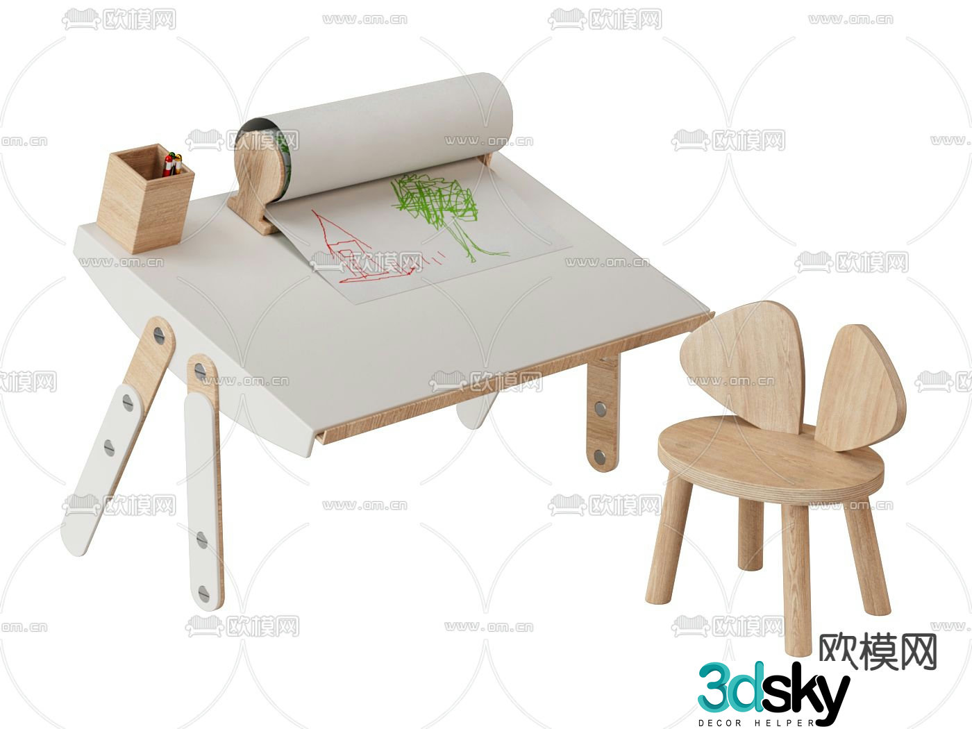 Children's drawing table drawing board study table 3d model