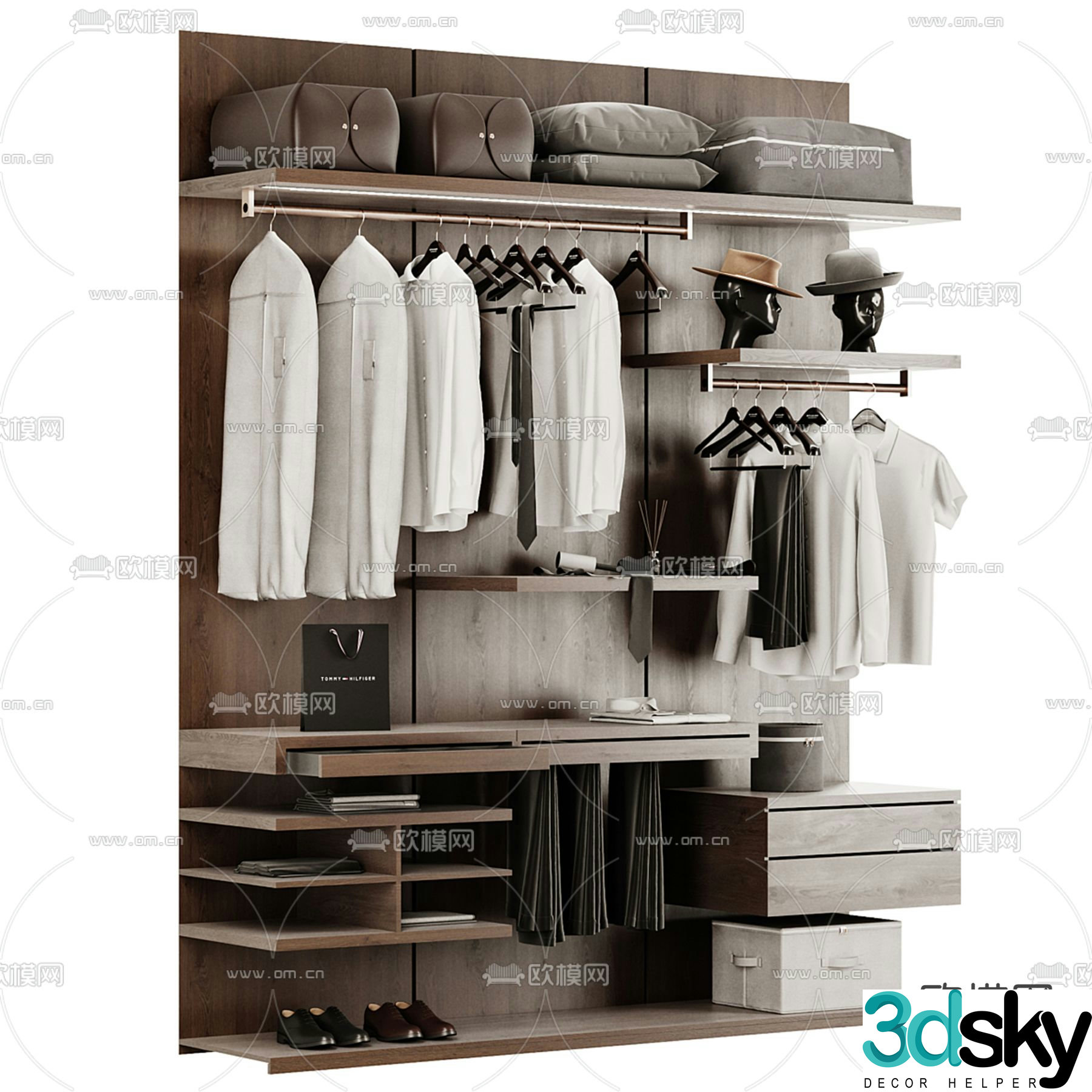 Modern wardrobe solid wood wardrobe 3d model