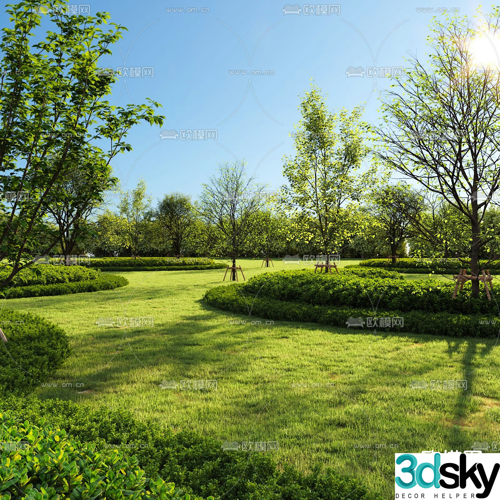Garden landscape hedge shrub lawn 3d model