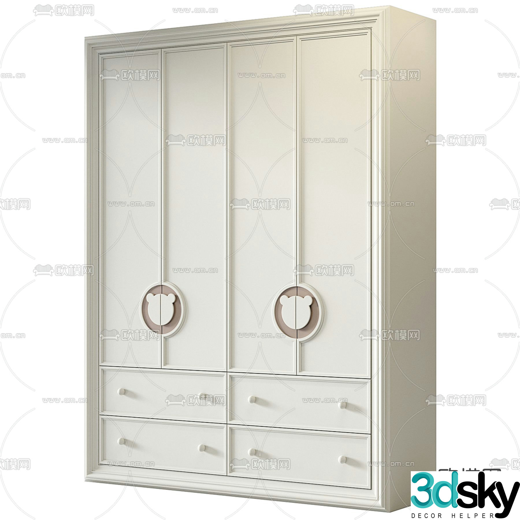 Modern wardrobe children’s solid wood wardrobe 3d model