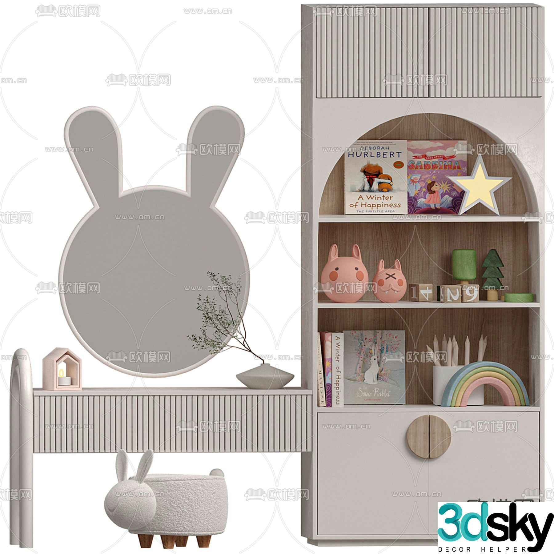 Solid wood children’s table and chair 3d model