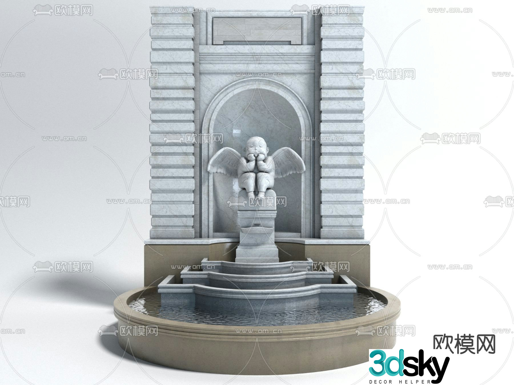Landscape sketch sculpture pool scene 3D model