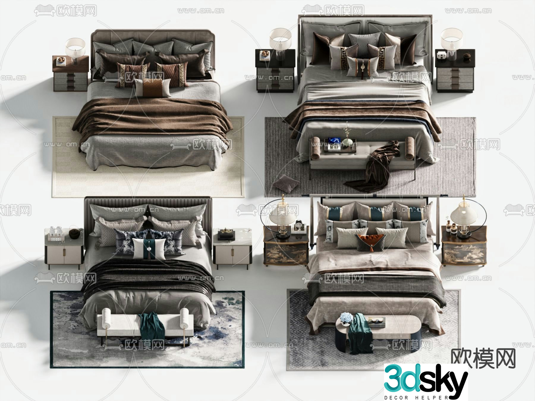 New Chinese style double bed 3d model