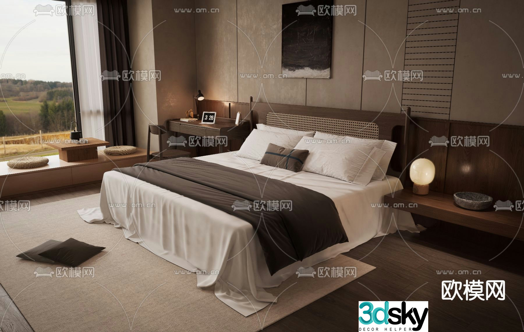 Wabi-sabi double bed 3d model