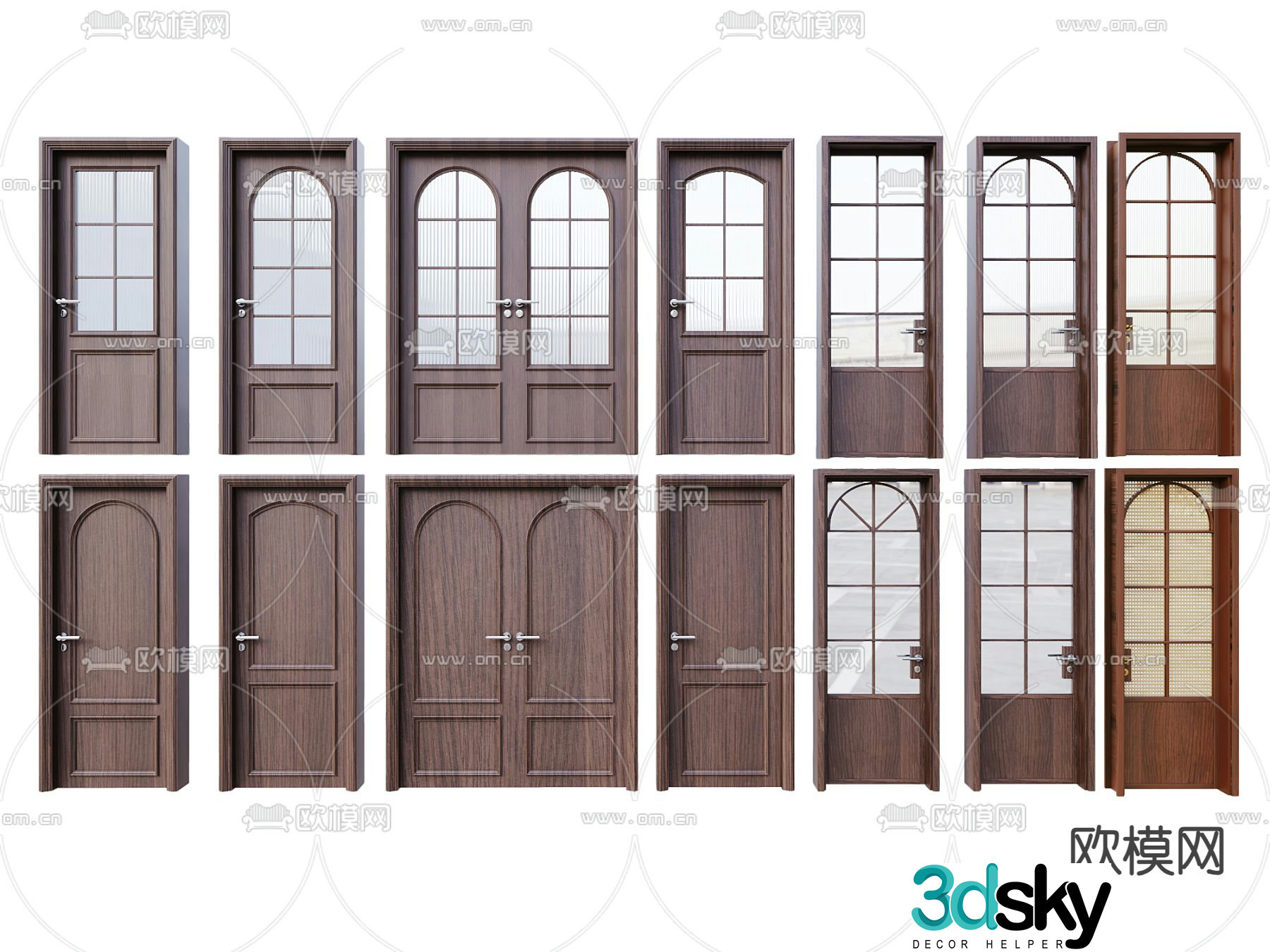 Medium style single-open door double-open door bathroom door 3D model