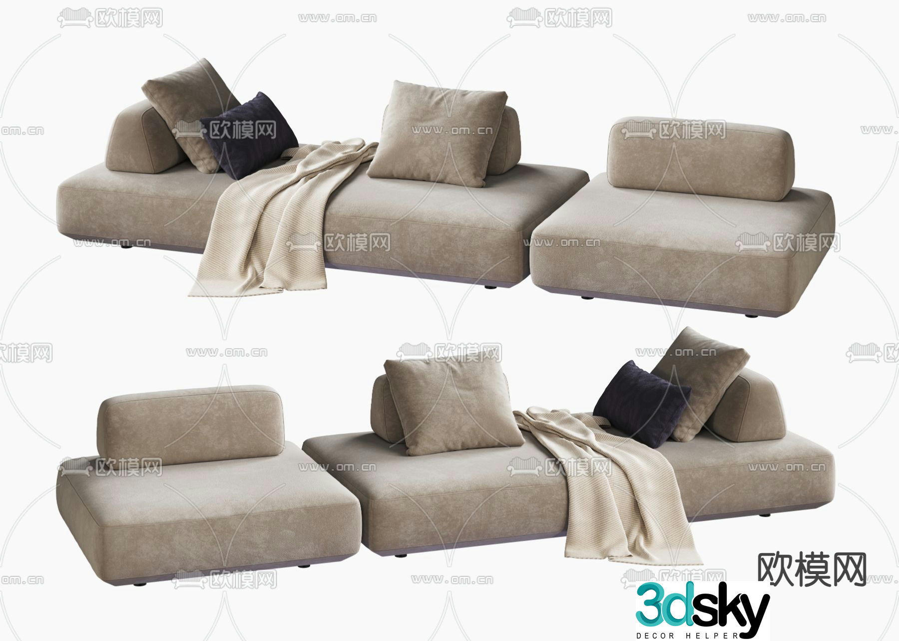 Three seater sofa upholstered sofa 3d model