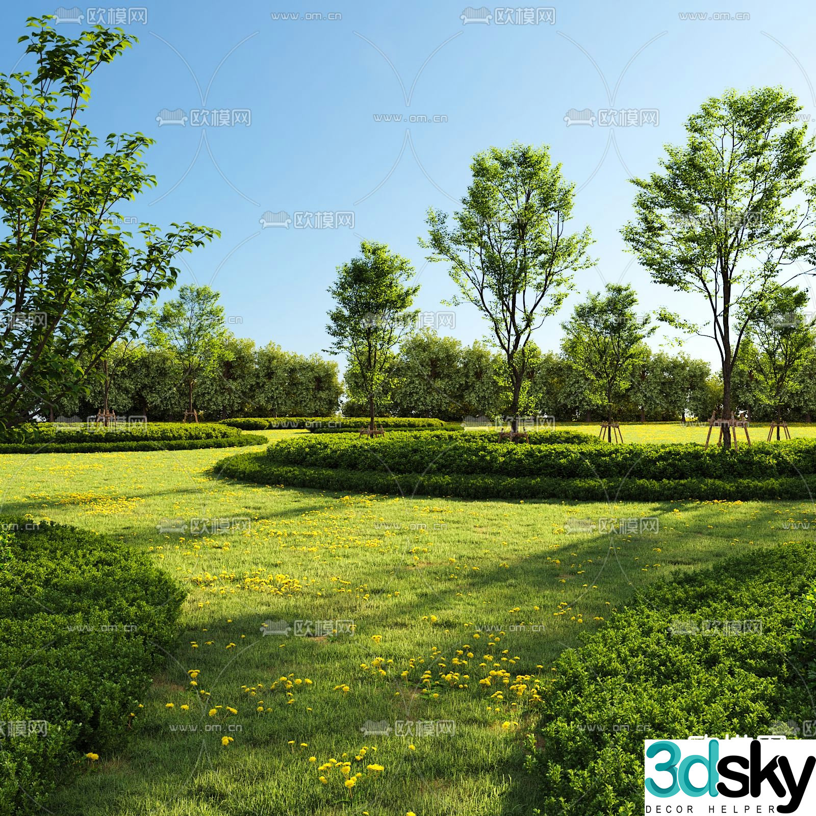 Garden landscape hedge shrub lawn 3d model