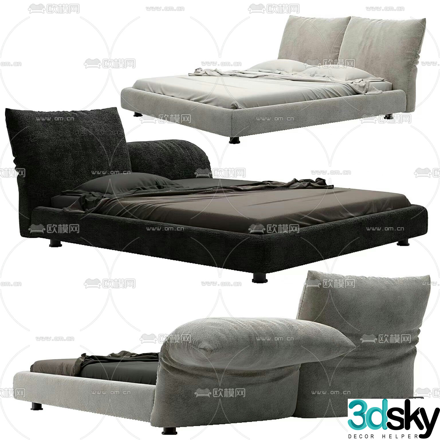 Modern double bed 3d model