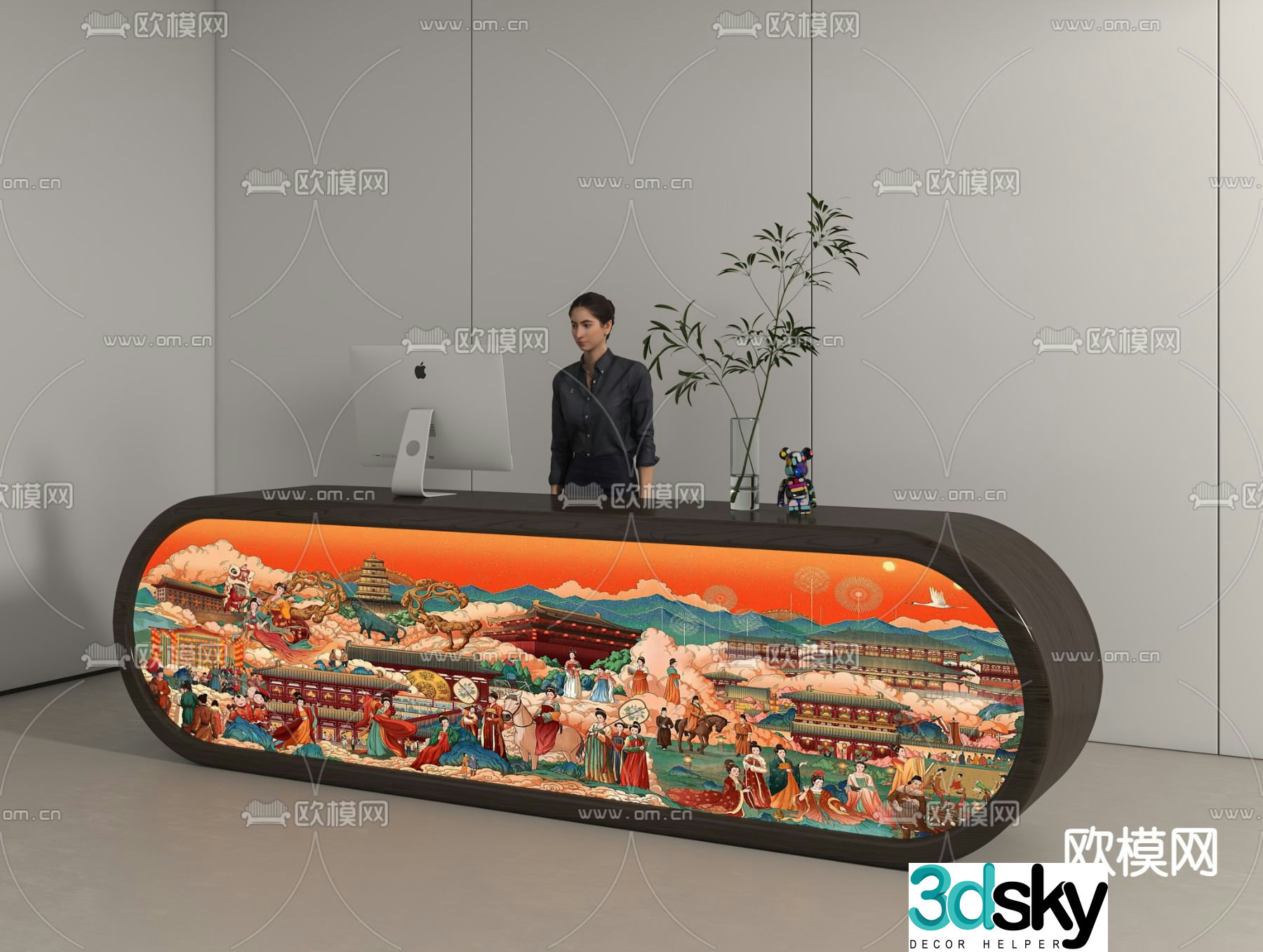 New Chinese style front desk service desk reception desk 3d model