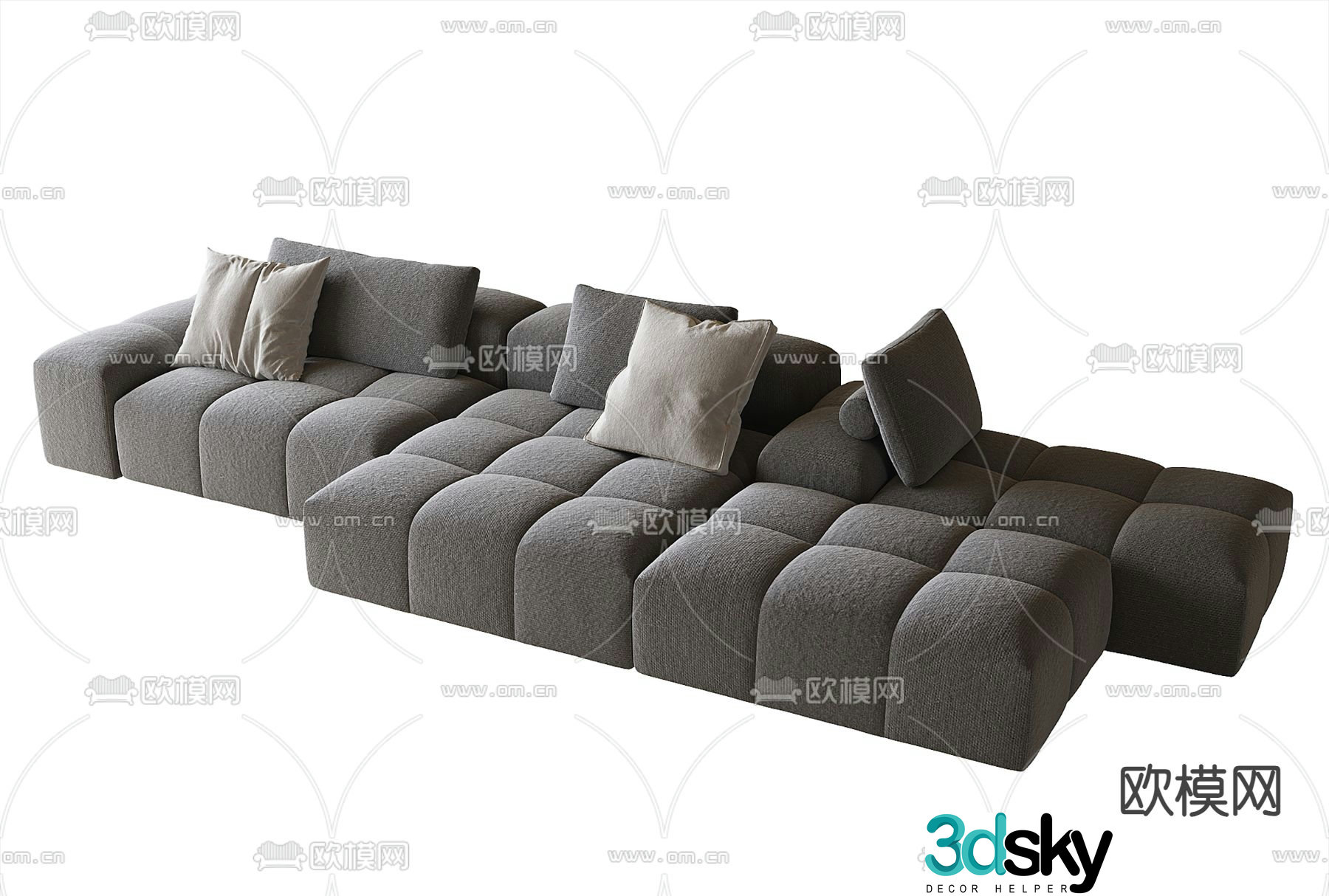 Multi-person sofa fabric sofa 3d model