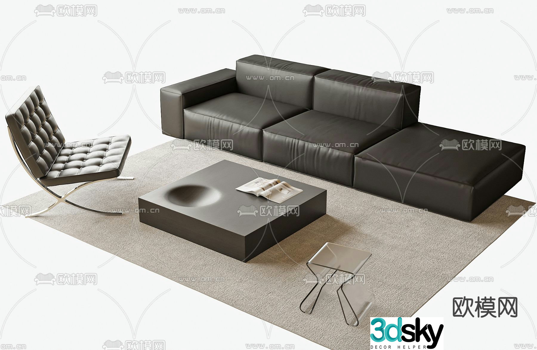Modern straight sofa 3d model