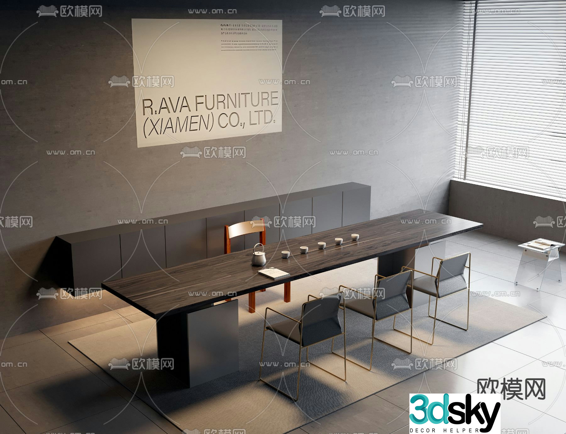 Modern tea table and chairs solid wood tea table 3d model