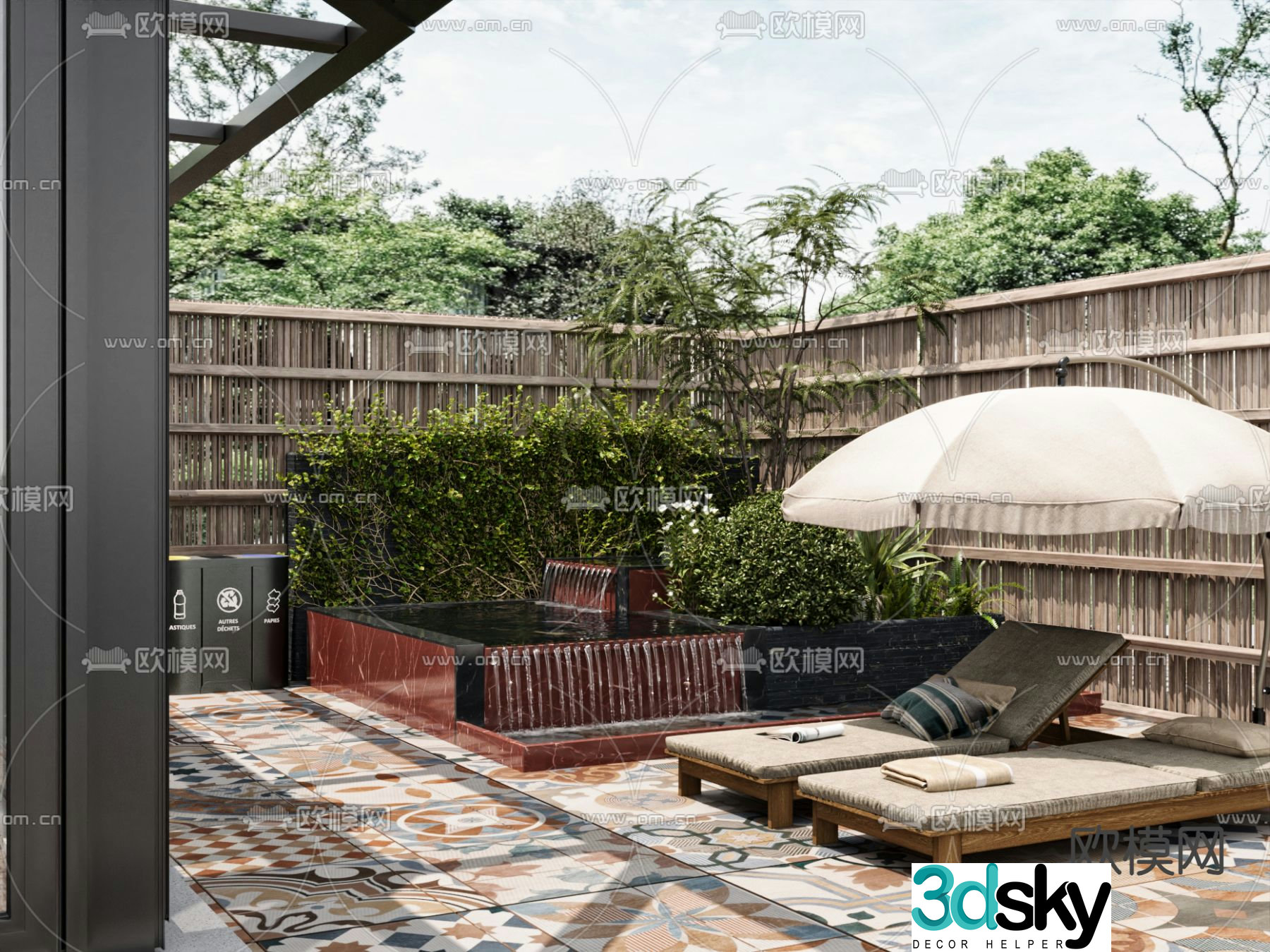 Villa courtyard sun room garden 3d model