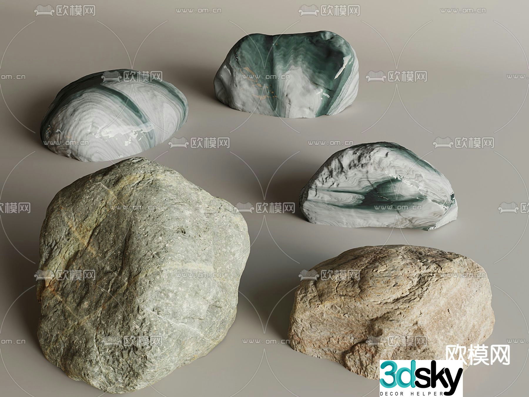 Courtyard landscape stones paving stones rocks 3D model