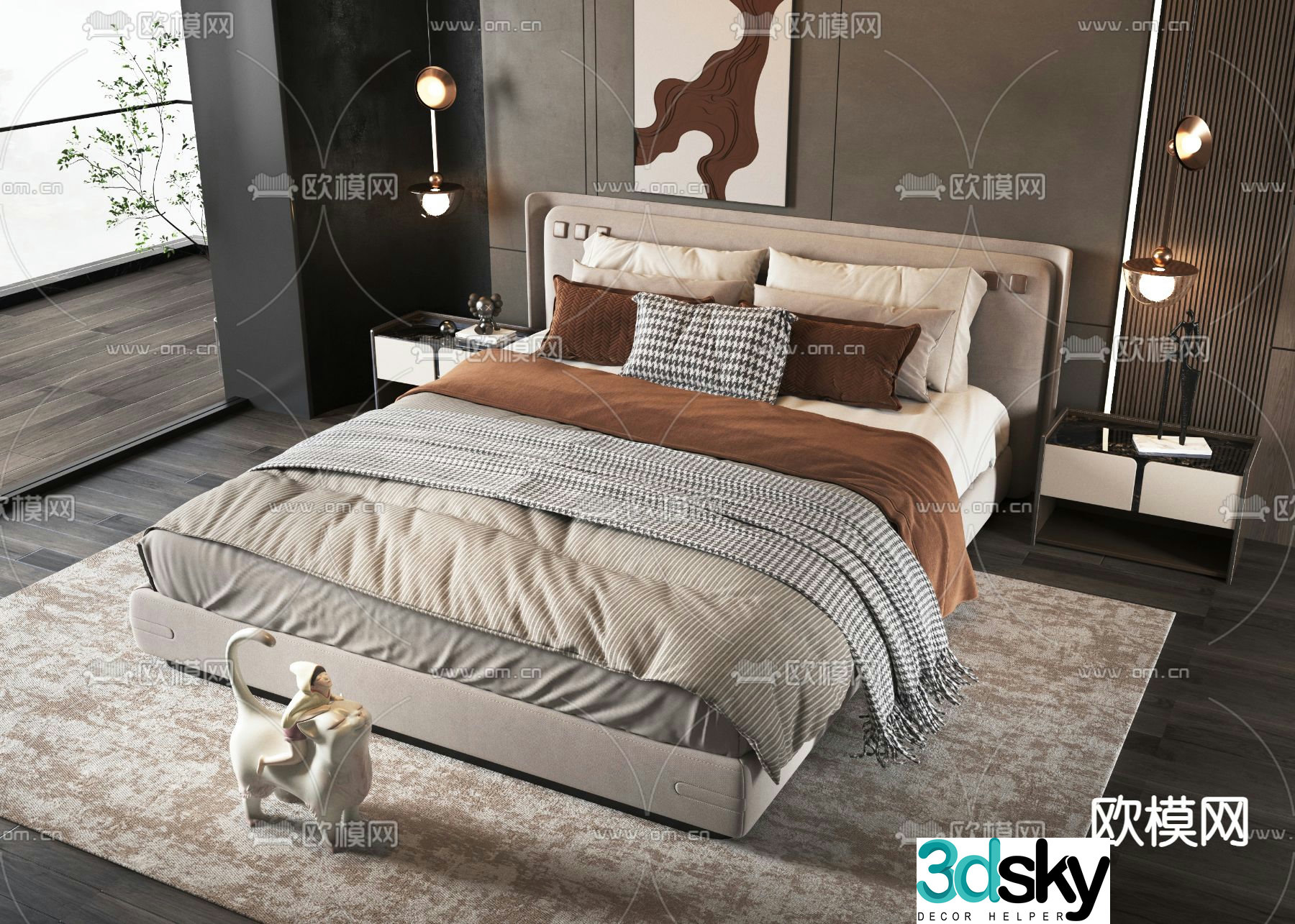 Modern double bed 3d model