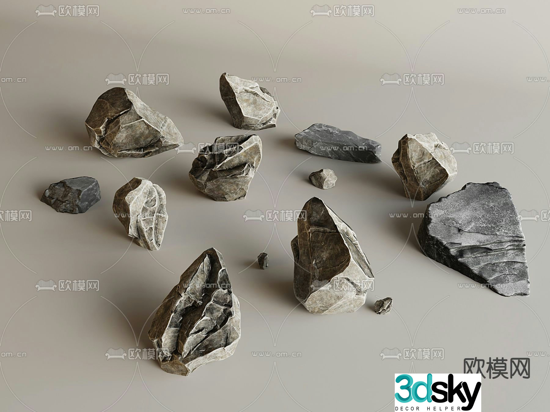 Courtyard landscape stones paving stones rocks 3D model