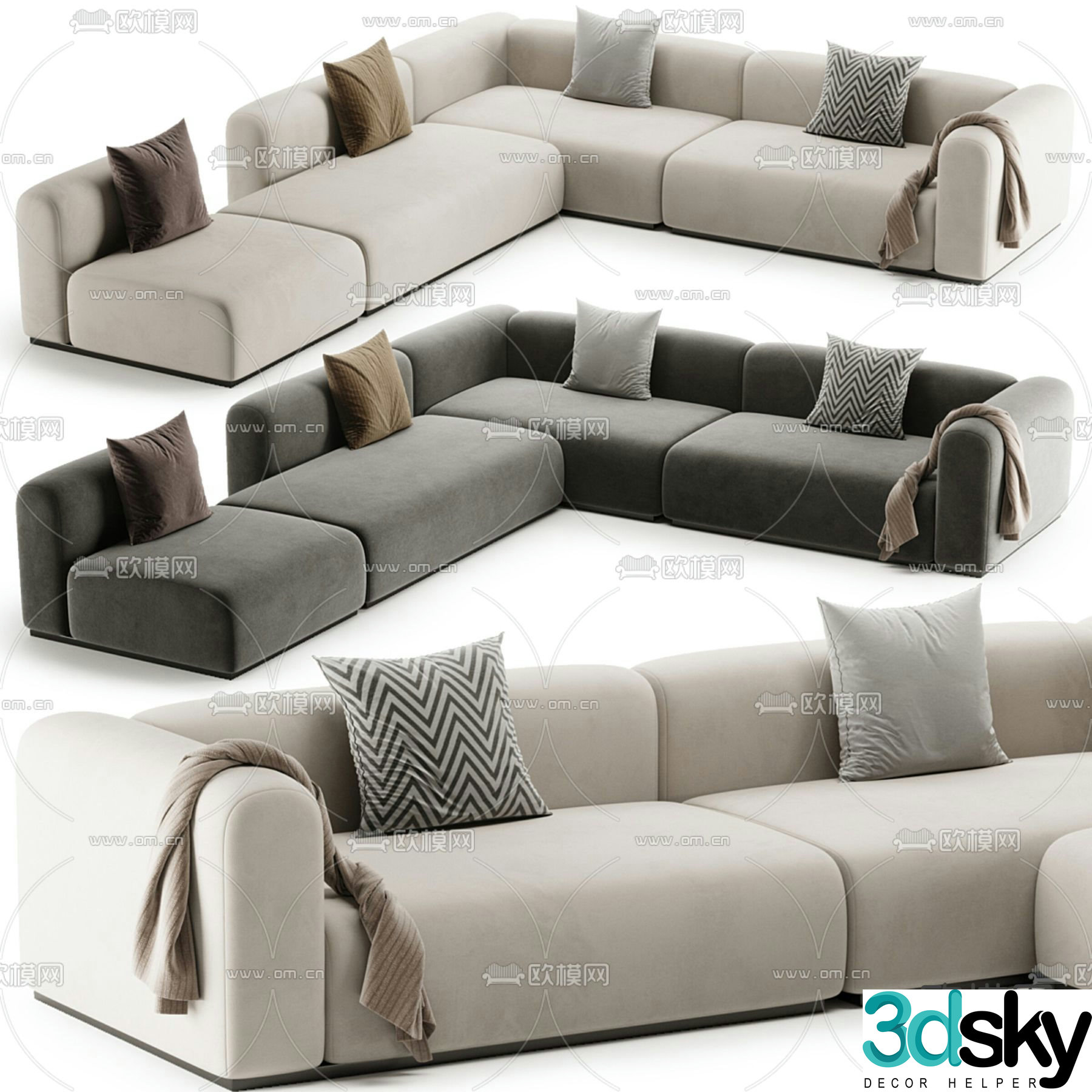 Multi-person sofa corner sofa 3d model