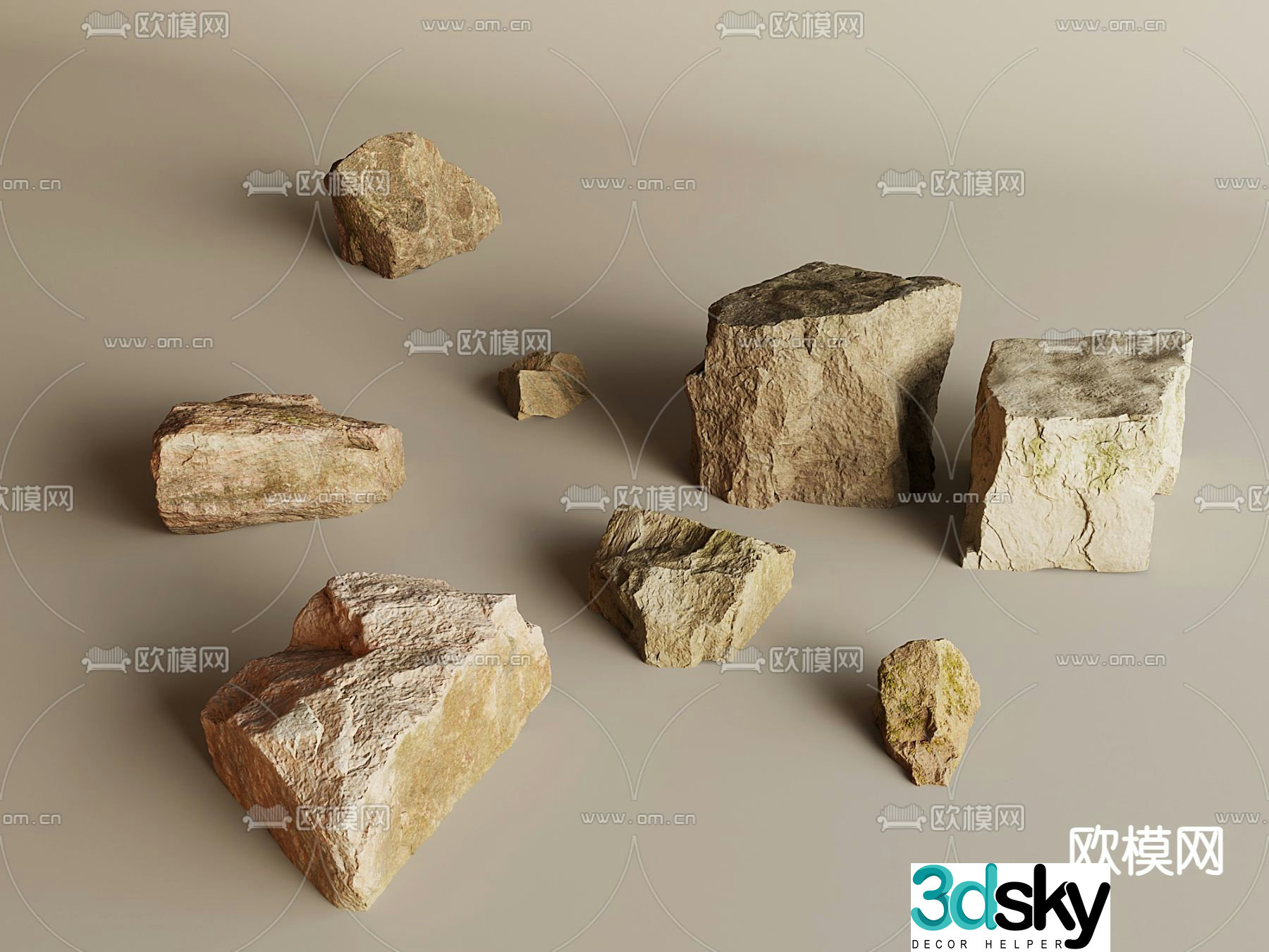 Courtyard landscape stones paving stones rocks 3D model