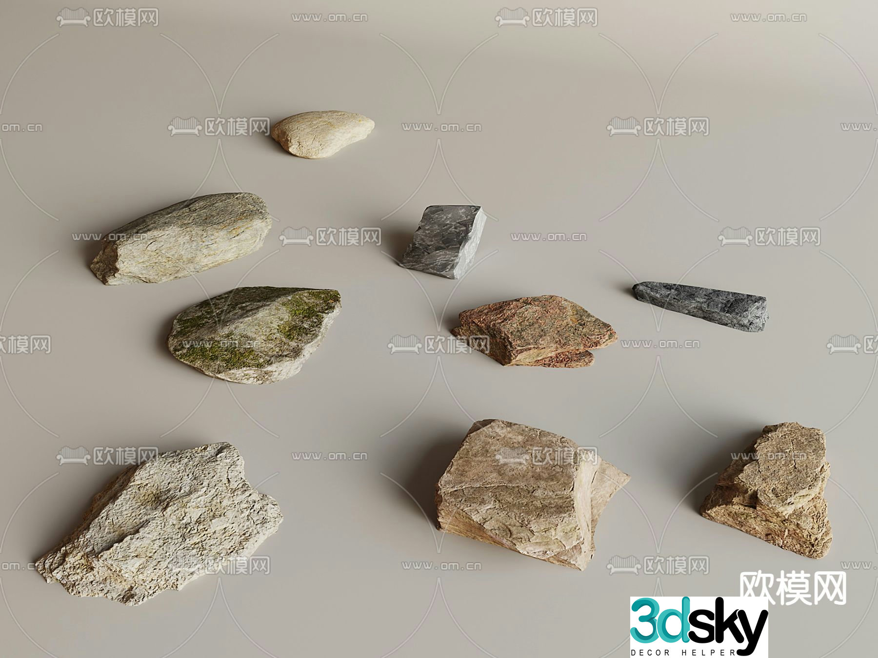Courtyard landscape stones paving stones rocks 3D model