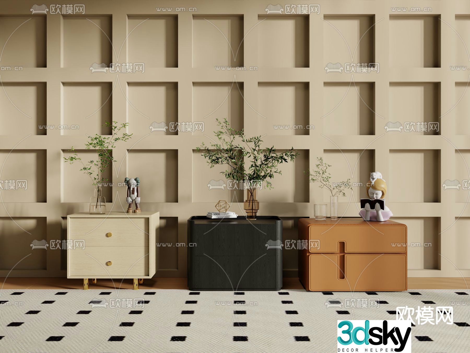 Modern bedside table 3d model