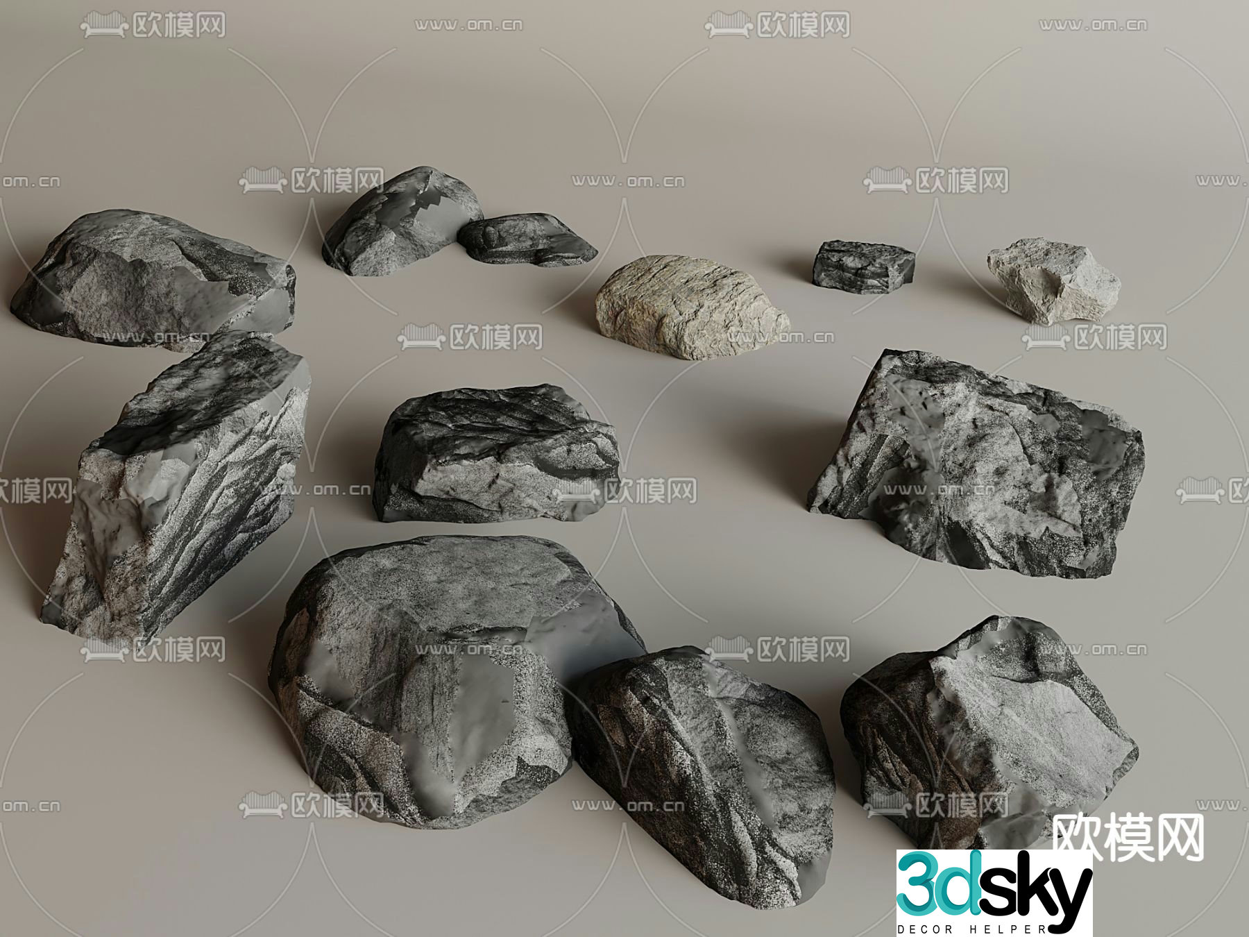 Courtyard landscape stones paving stones rocks 3D model