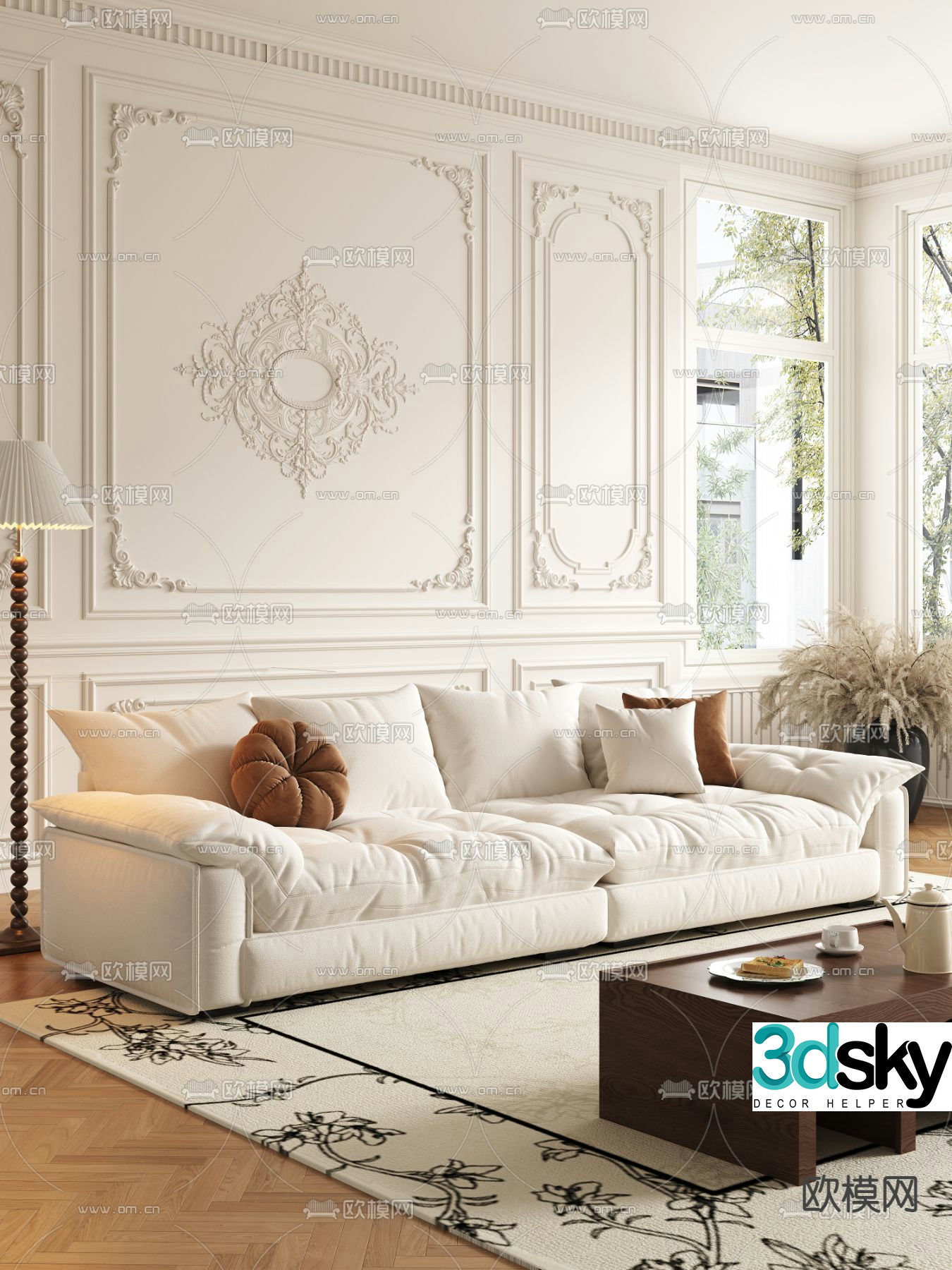 French three-seat sofa 3d model