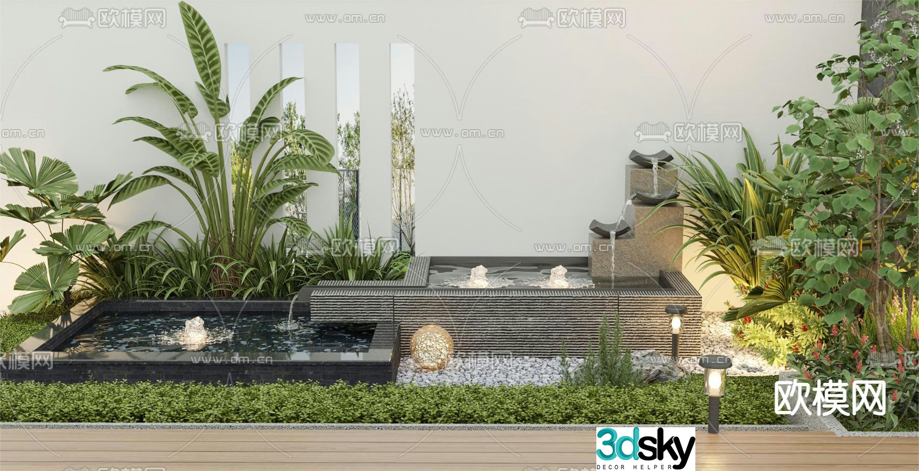 3D model of green plant and waterscape sketch