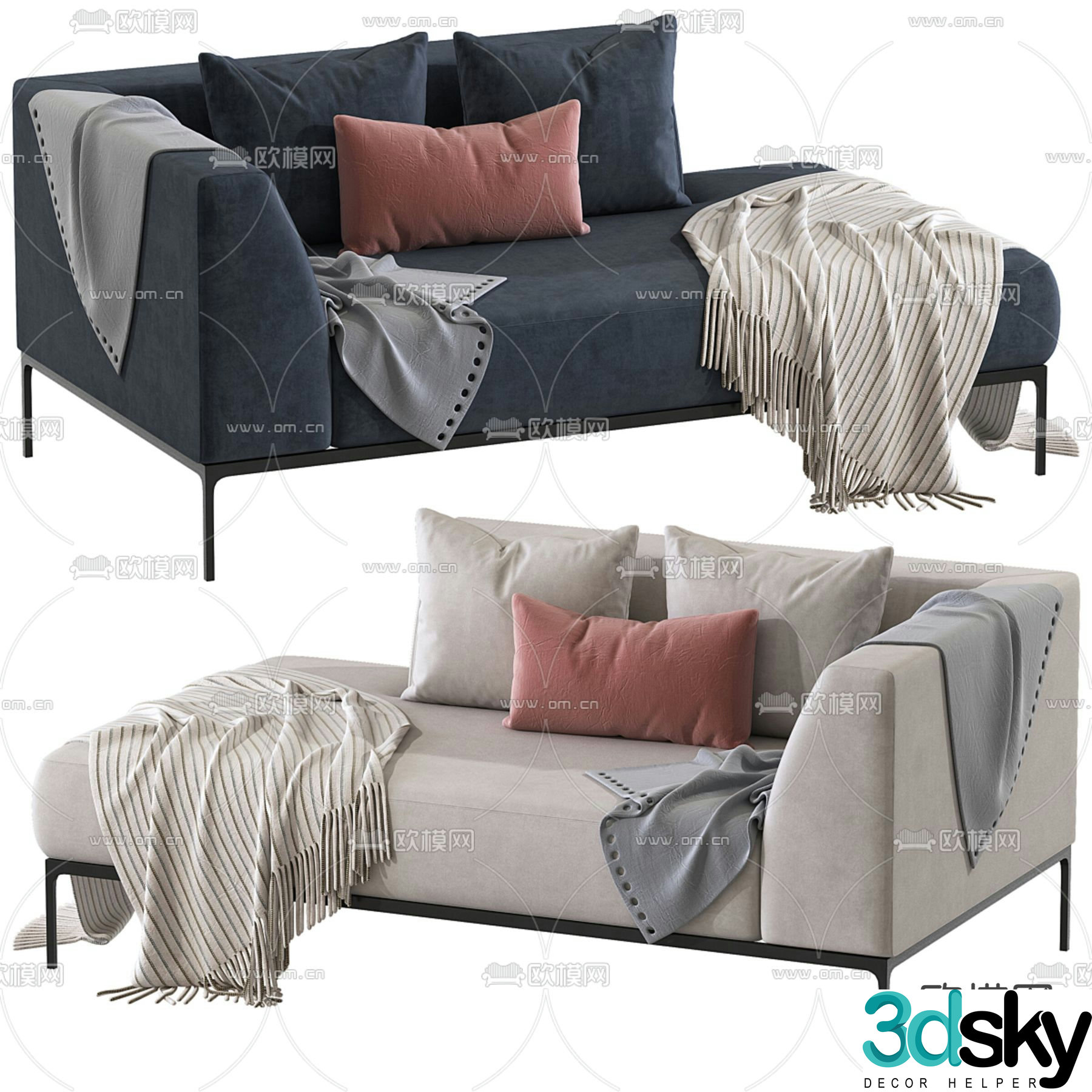 Modern fabric sofa chaise longue 3d model