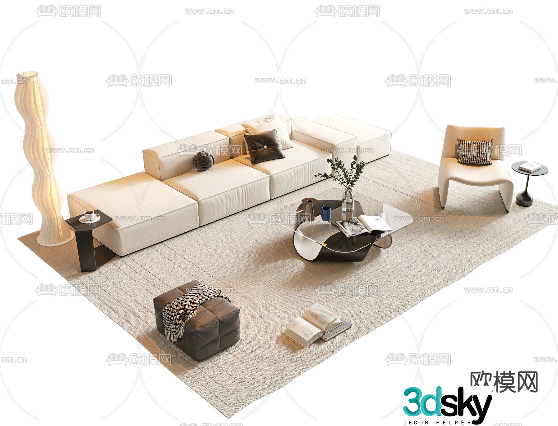 Cream style modular sofa 3d model
