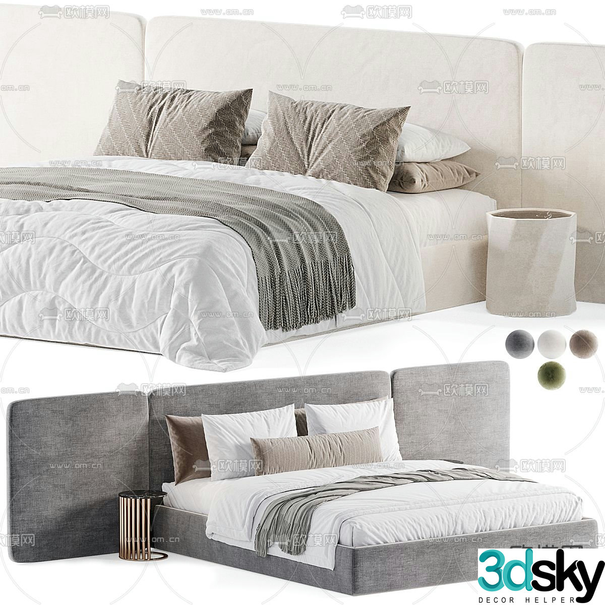 Lola modern double bed 3d model