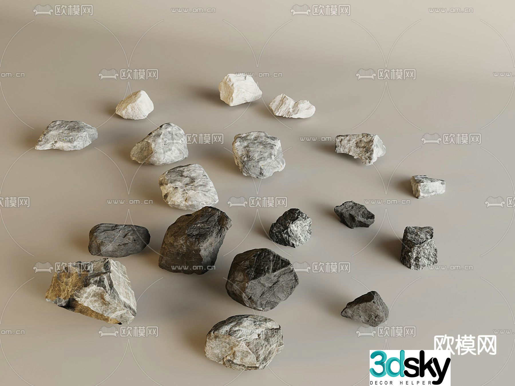 Courtyard landscape stone stones stone 3d model