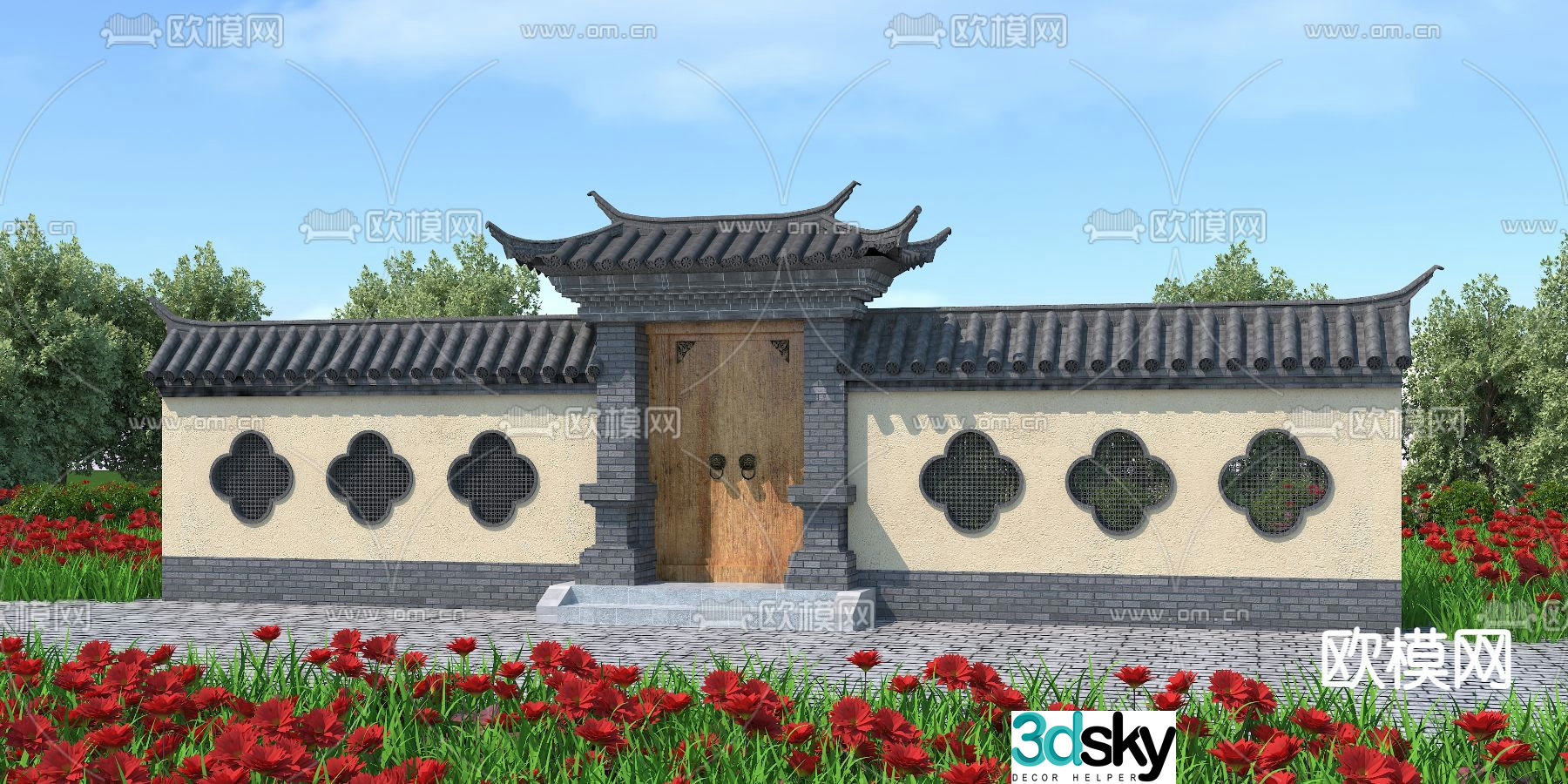 Chinese style landscape wall courtyard landscape wall ancient building landscape wall 3D model