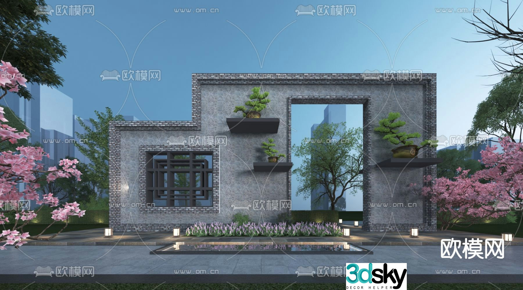 New Chinese style landscape wall outdoor landscape wall ancient building landscape wall 3D model