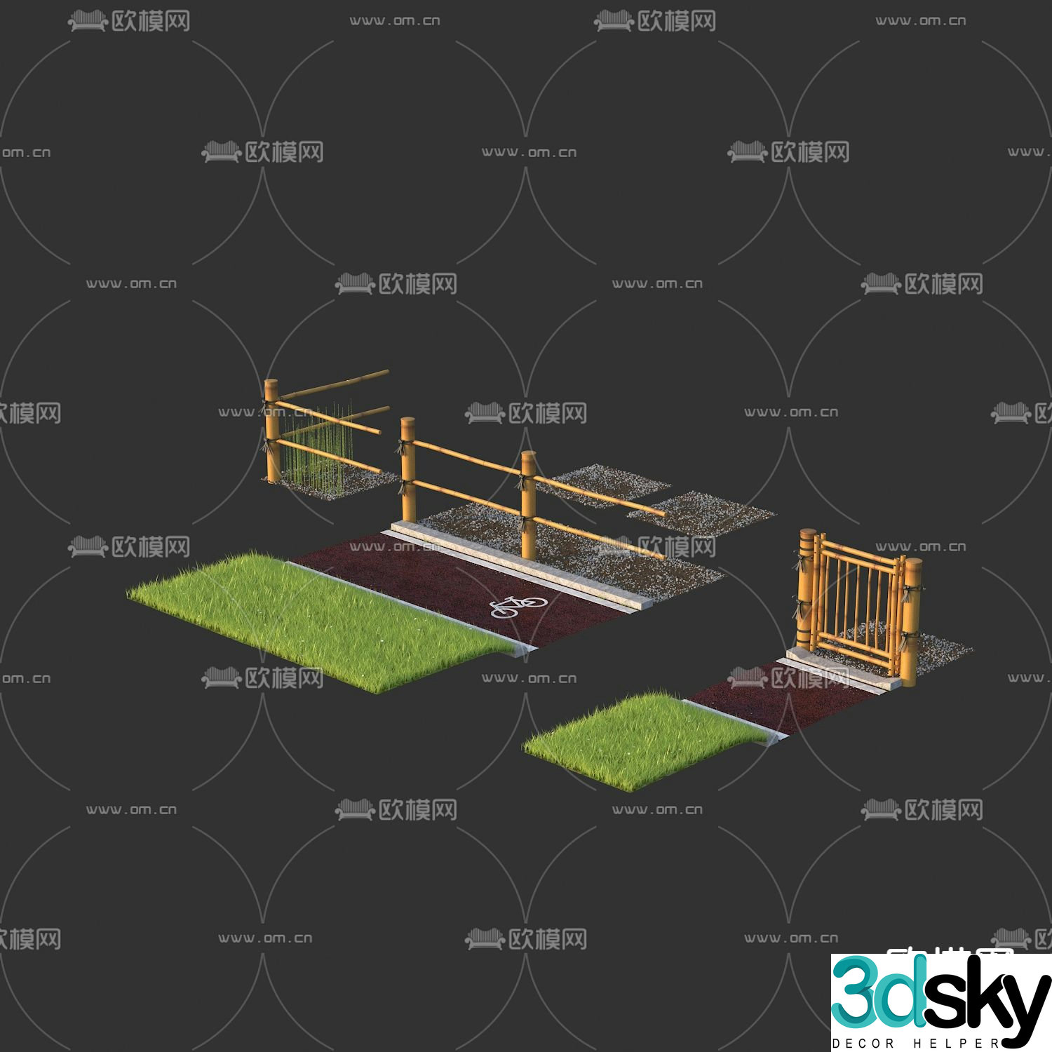 Modern bamboo railing grass 3d model