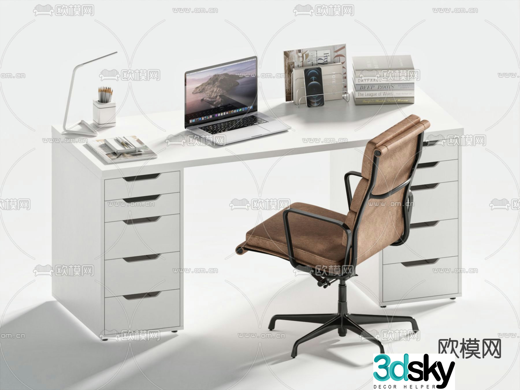 Modern office desk executive desk 3d model