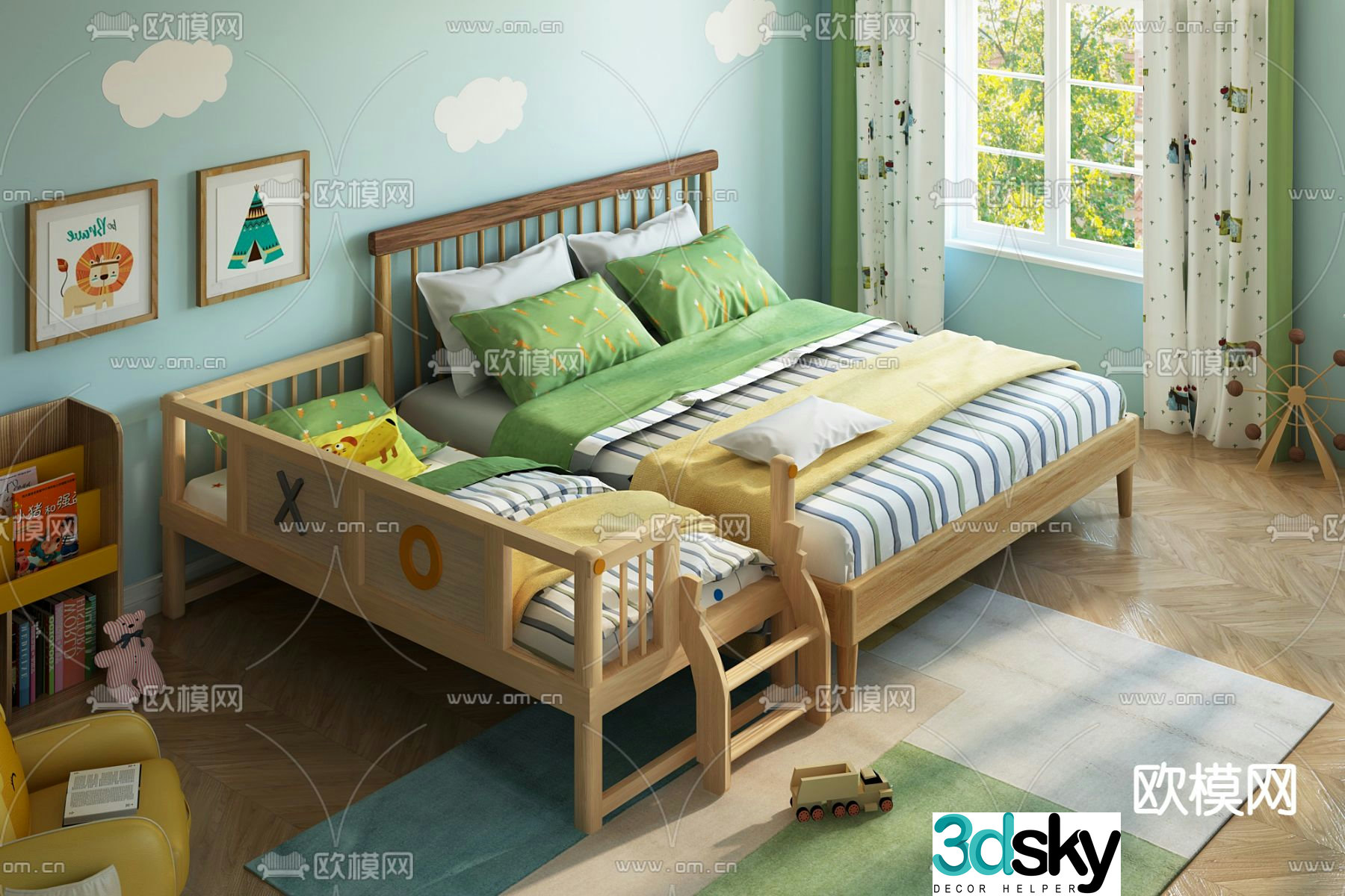 children’s bed double bed extended bed 3d model