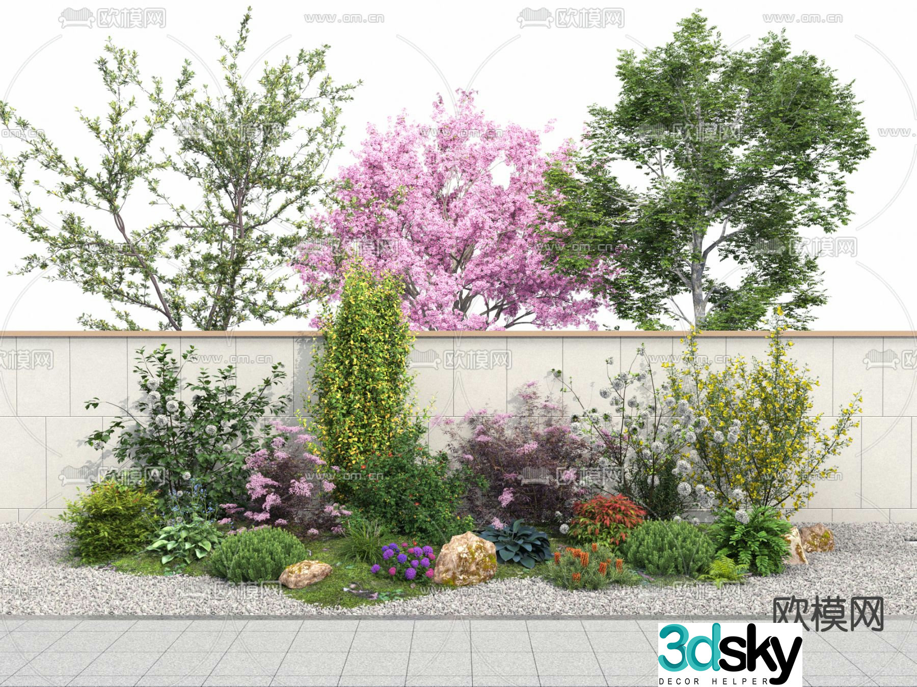 Landscape tree shrub strip plant pile 3d model