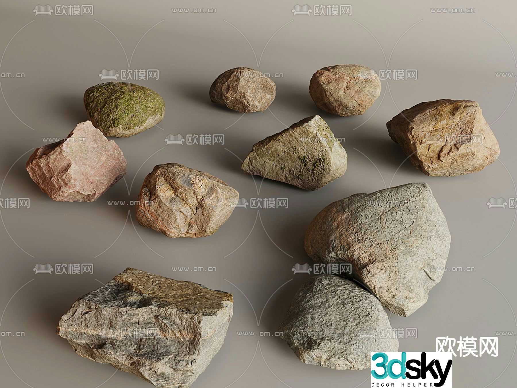 Courtyard landscape stones paving stones rocks 3D model