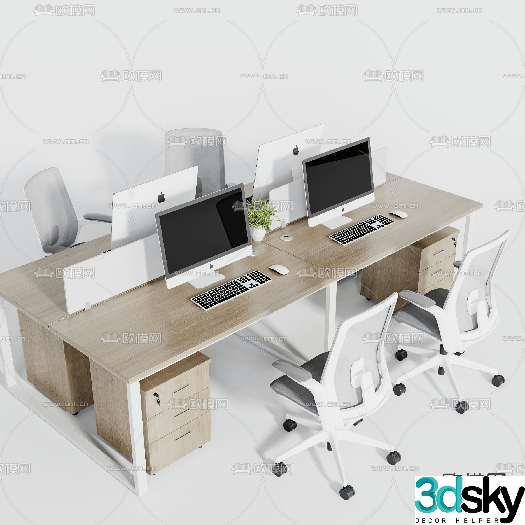 Card space desk work station post 3d model