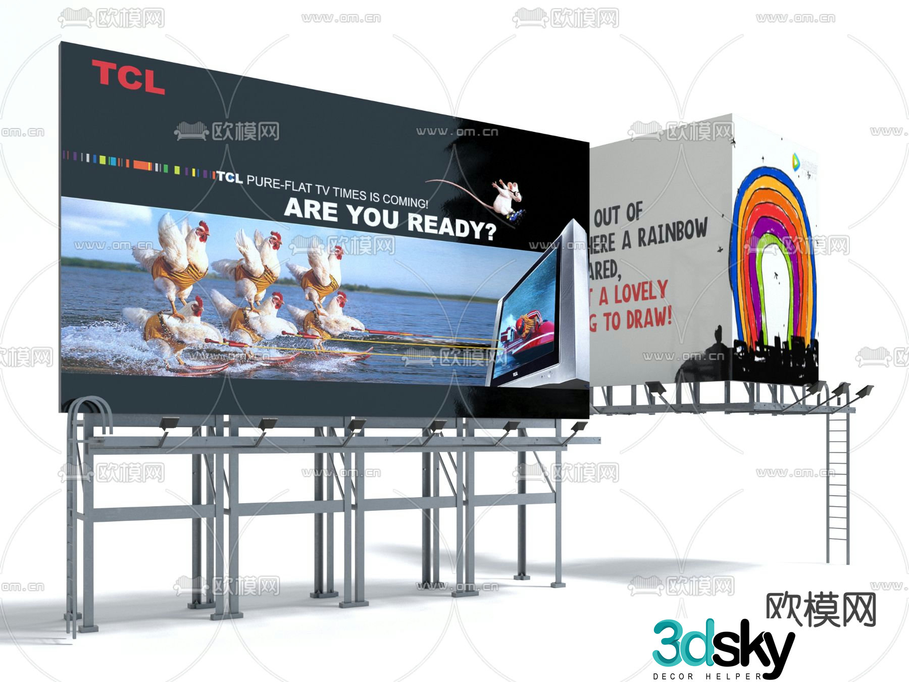 Billboard, display board, advertising space, T-plate 3D model