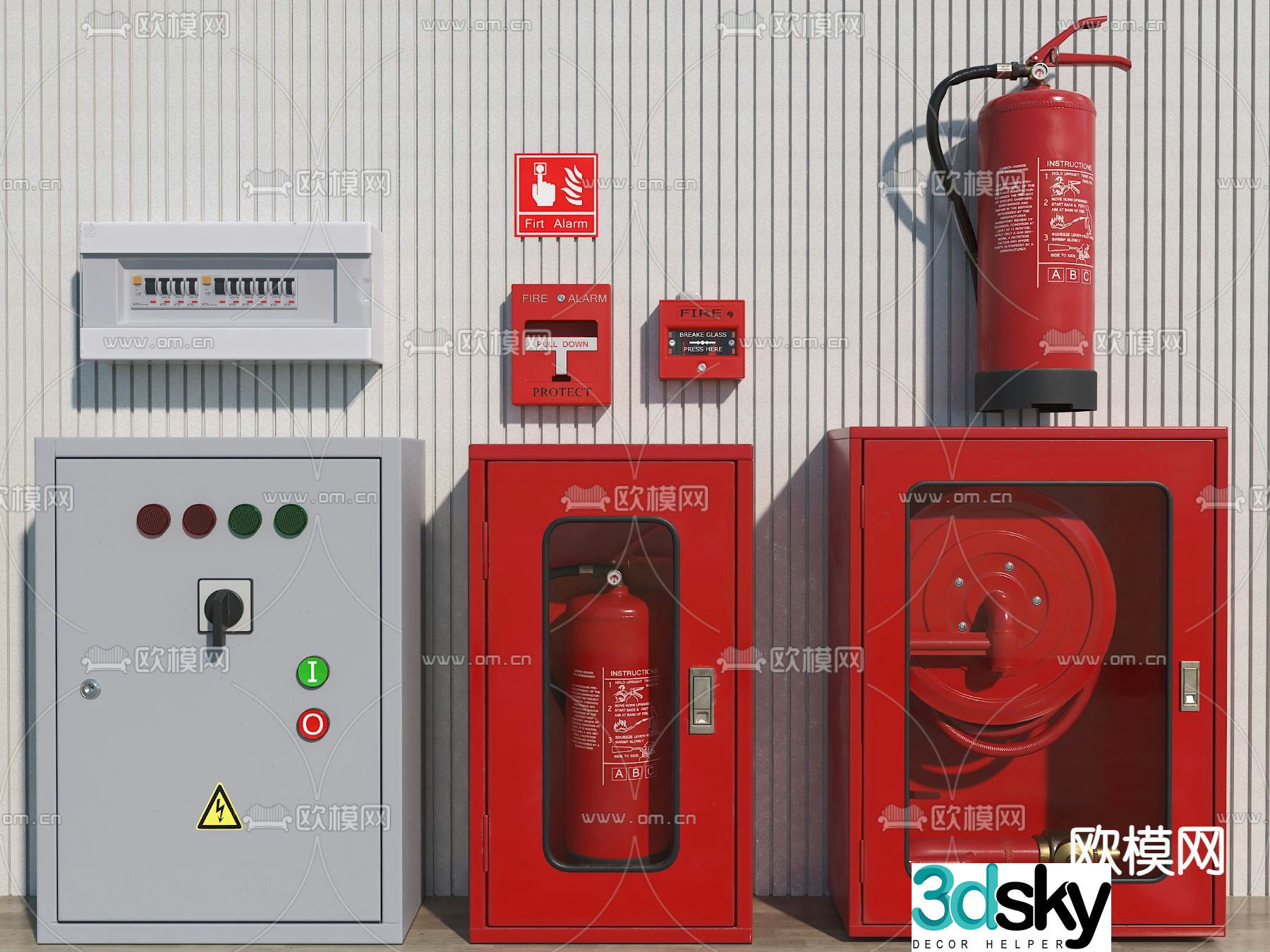 Fire equipment fire extinguisher electrical box fire hydrant 3d model