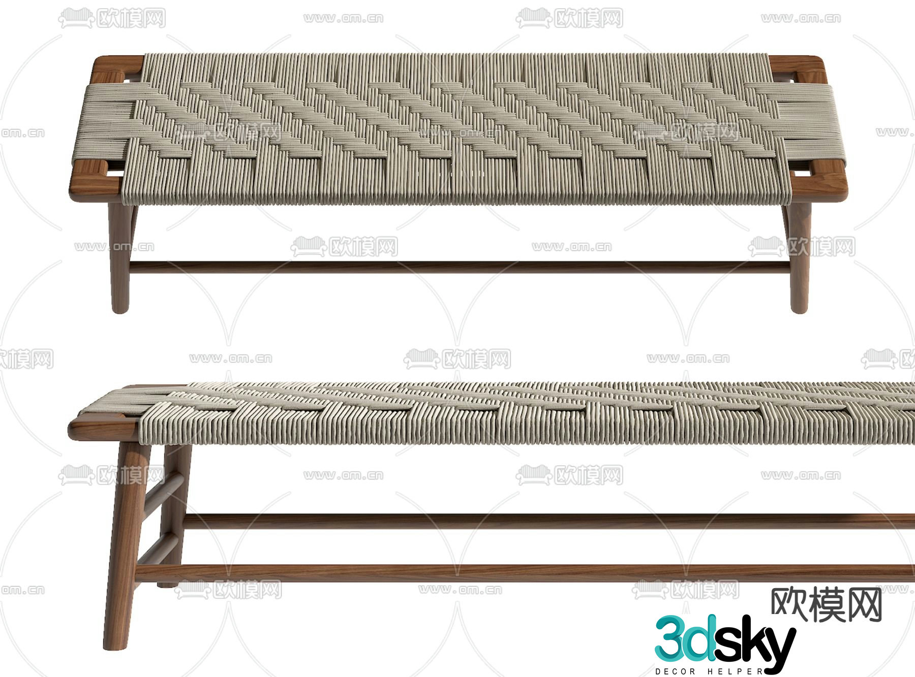 Wasabi stool bench wooden stool 3d model