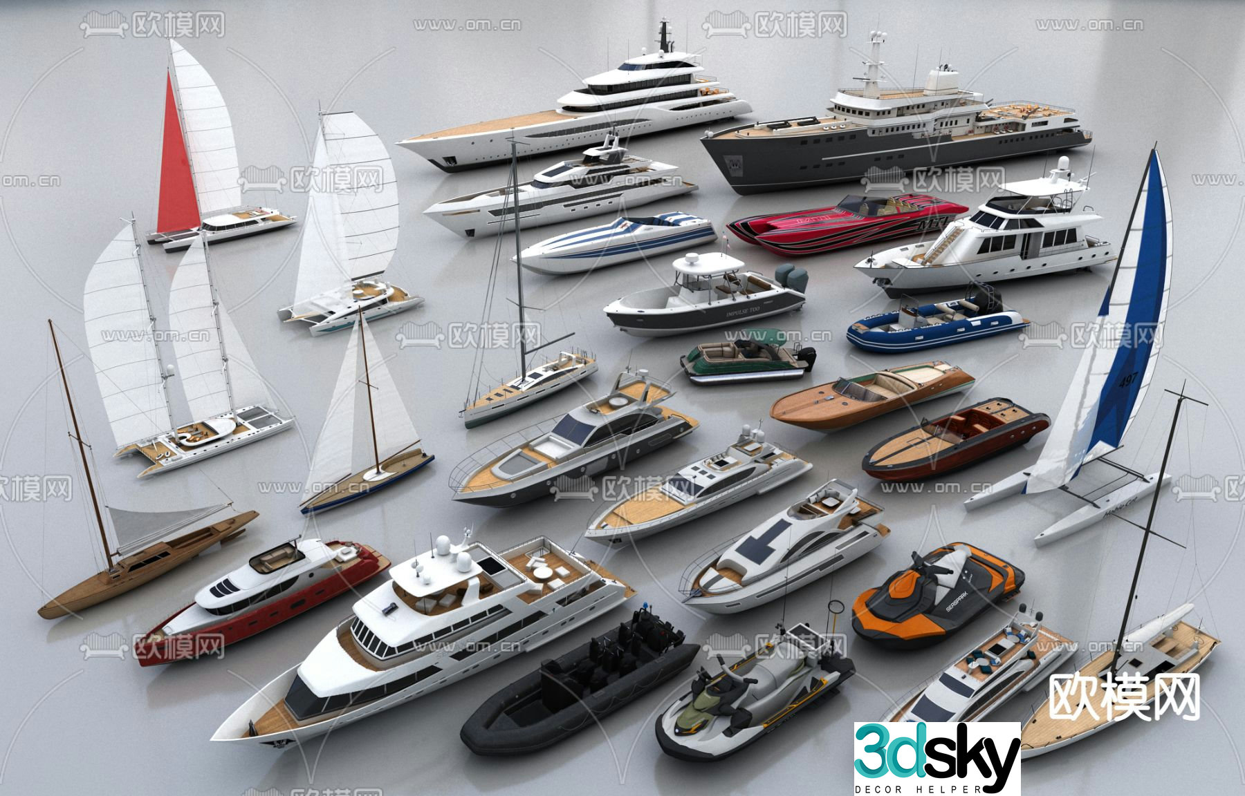 Modern sailing speedboat passenger ship cruise ship wooden boat 3d model