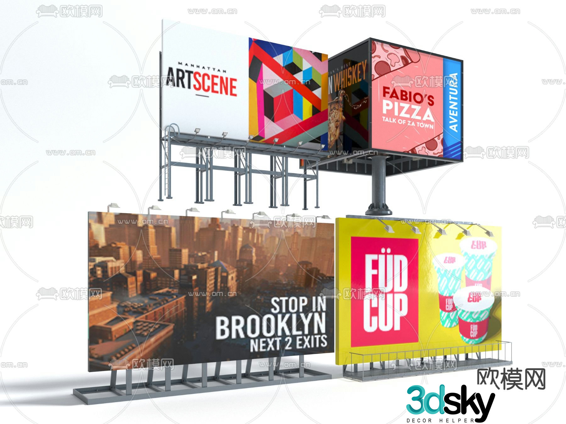 Billboard, display board, advertising space, T-plate 3D model
