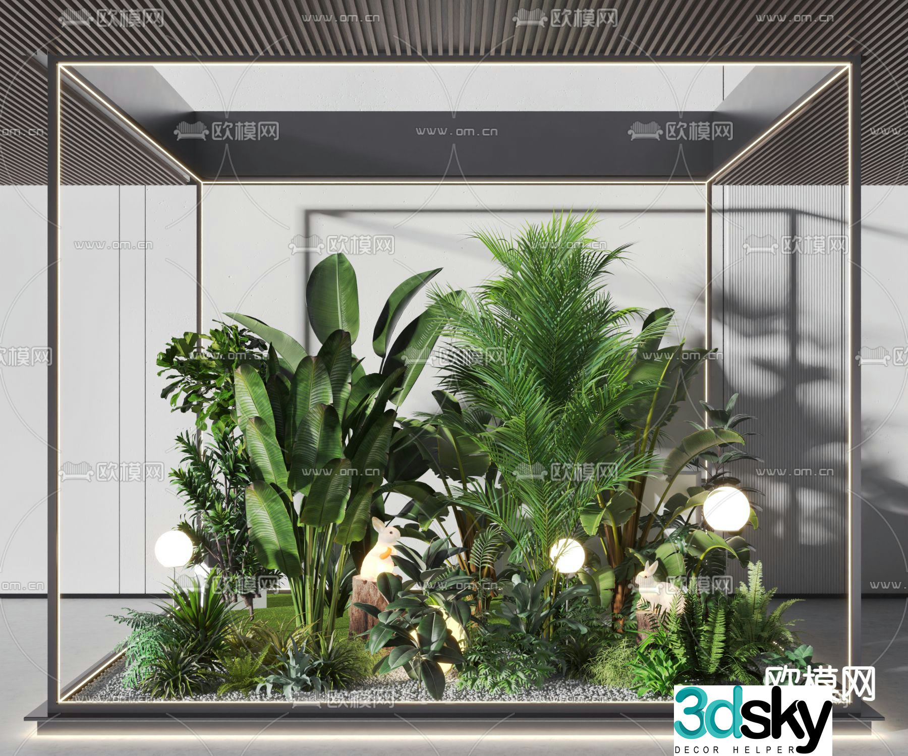 Indoor landscape plant landscaping glass cover 3d model
